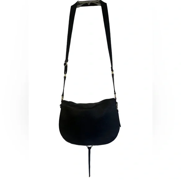 VINCE CAMUTO BARNA LEATHER SADDLE BAG BLACK WITH GOLD TONE HARDWARE - Picture 2 of 16